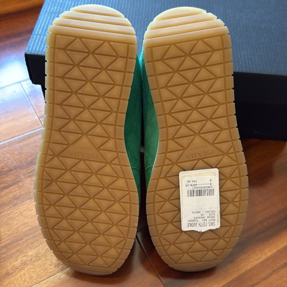 Prada Green Suede Sneakers with White Laces - Picture 9 of 11